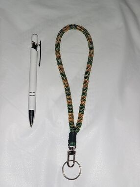 Beaded Green and Gold Lanyard Keychain